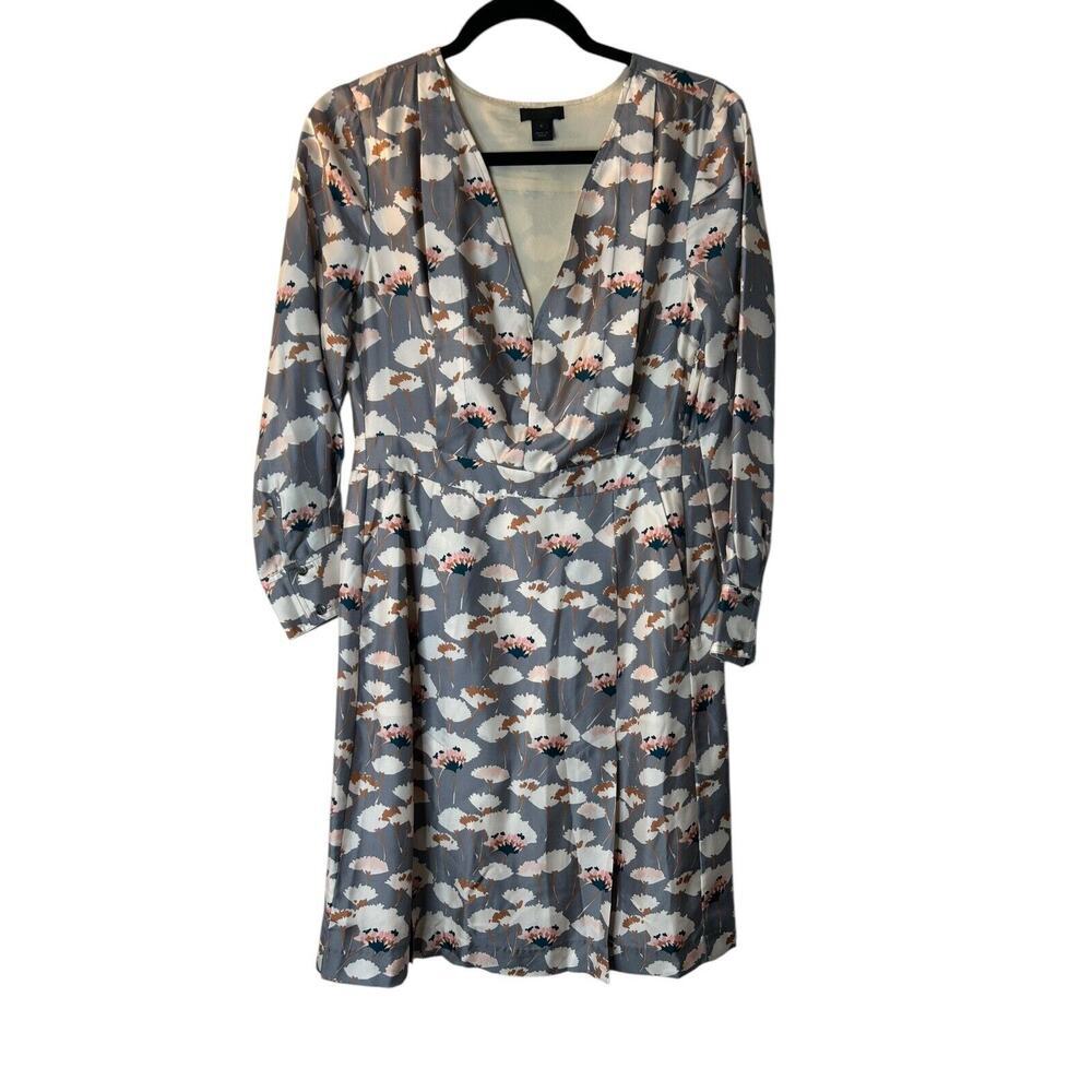 J Crew Collection Thistle Floral Dress Size 6 Silk Multicolor Long Sleeve V-Neck